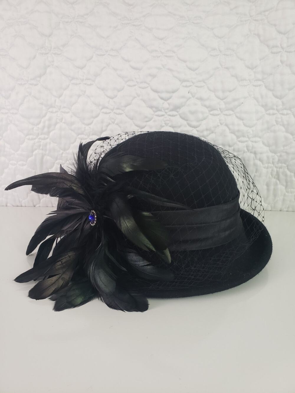 EE British Womens Wool Hat Narrow Brim Elegant Church Cocktail Formal Whimsygoth